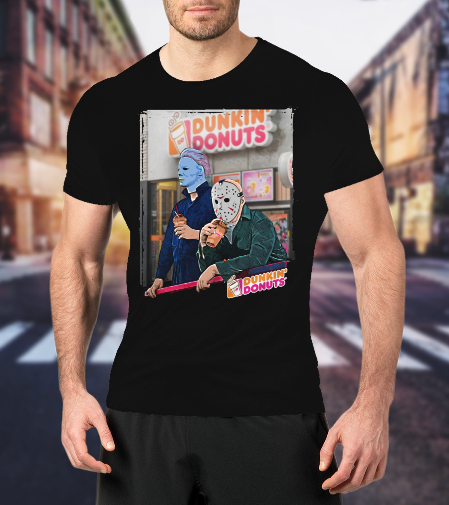 Dunkin Donuts Jason And Michael Halloween Mask Characters T-Shirt
