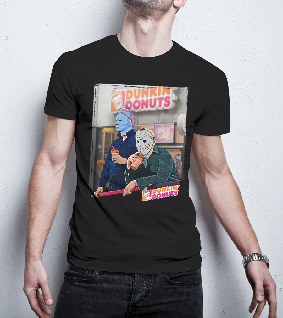 Dunkin Donuts Jason And Michael Halloween Mask Characters T-Shirt