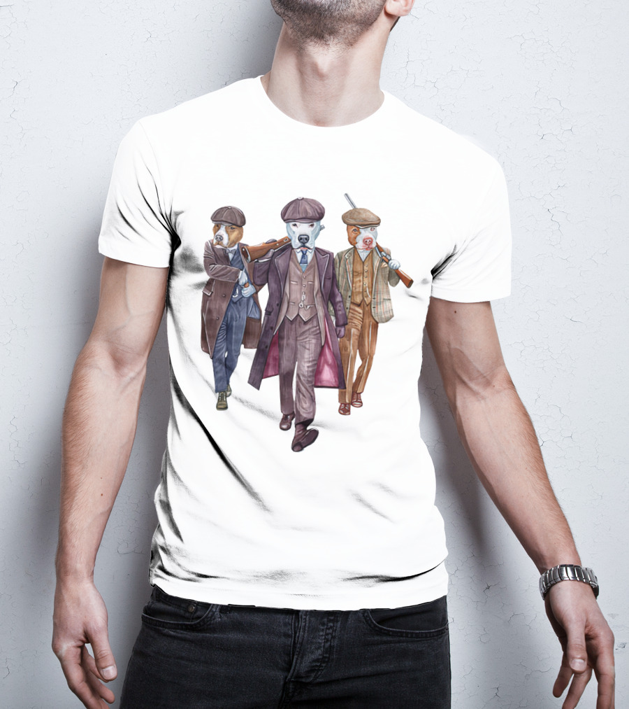 Peaky Blinders Dogs Illustrated In Vintage Suits And Hats T-Shirt