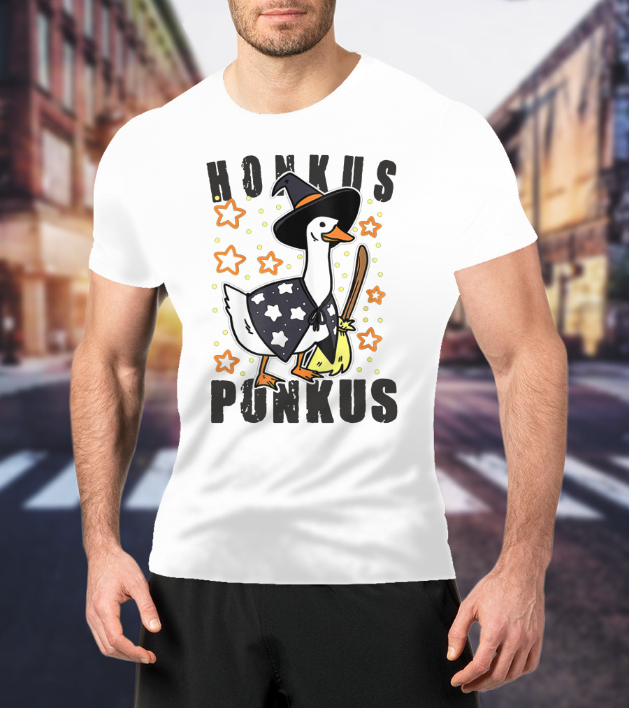 Honkus Ponkus Duck In Witch Costume With Stars And Broom T-Shirt