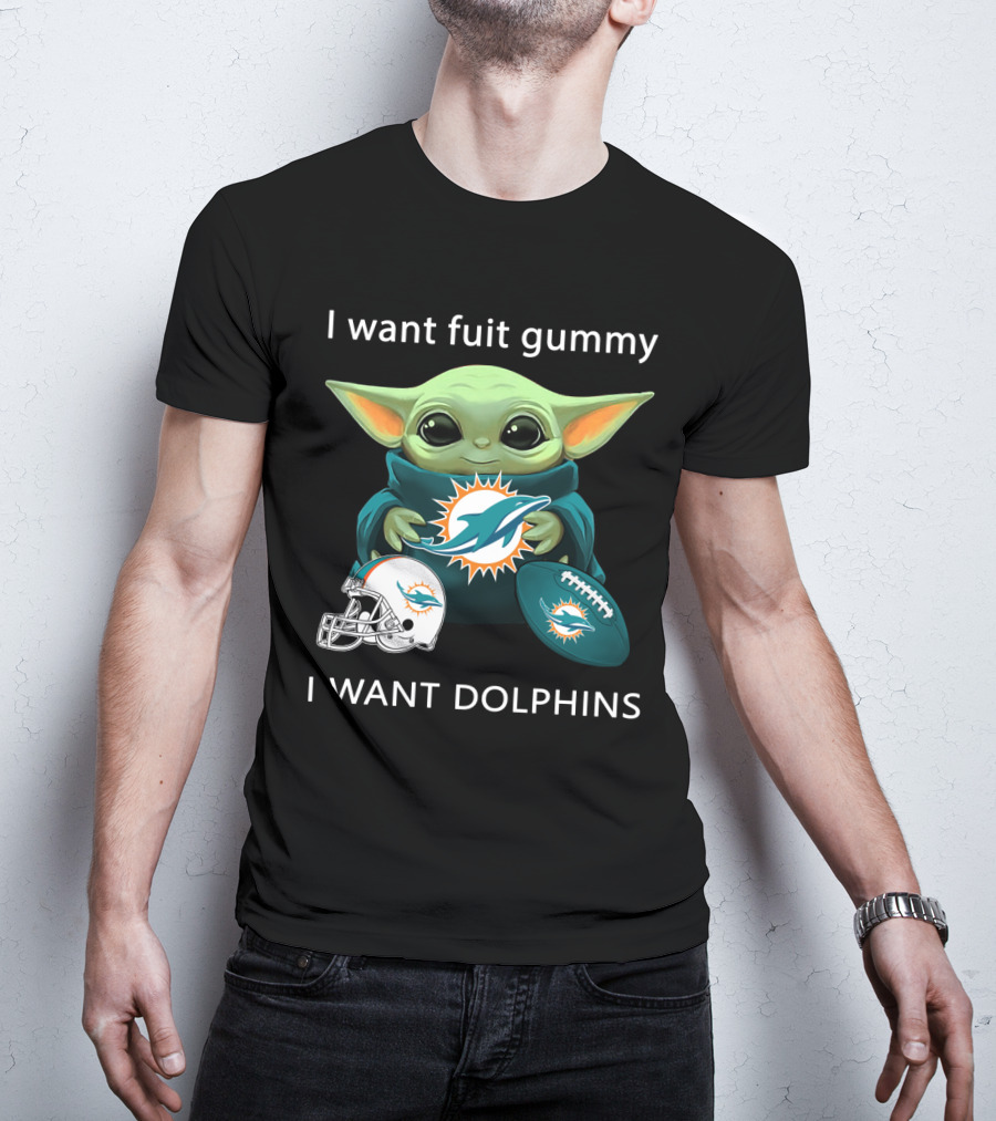 I Want Fuit Gummy I Want Dolphins Miami Football Fan Yoda T-Shirt