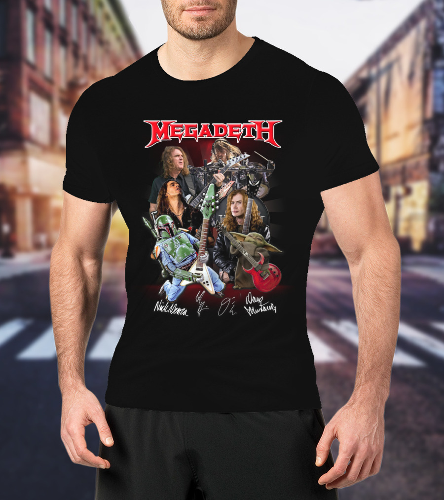 Megadeth Band Members With Boba Fett And Baby Yoda T-Shirt