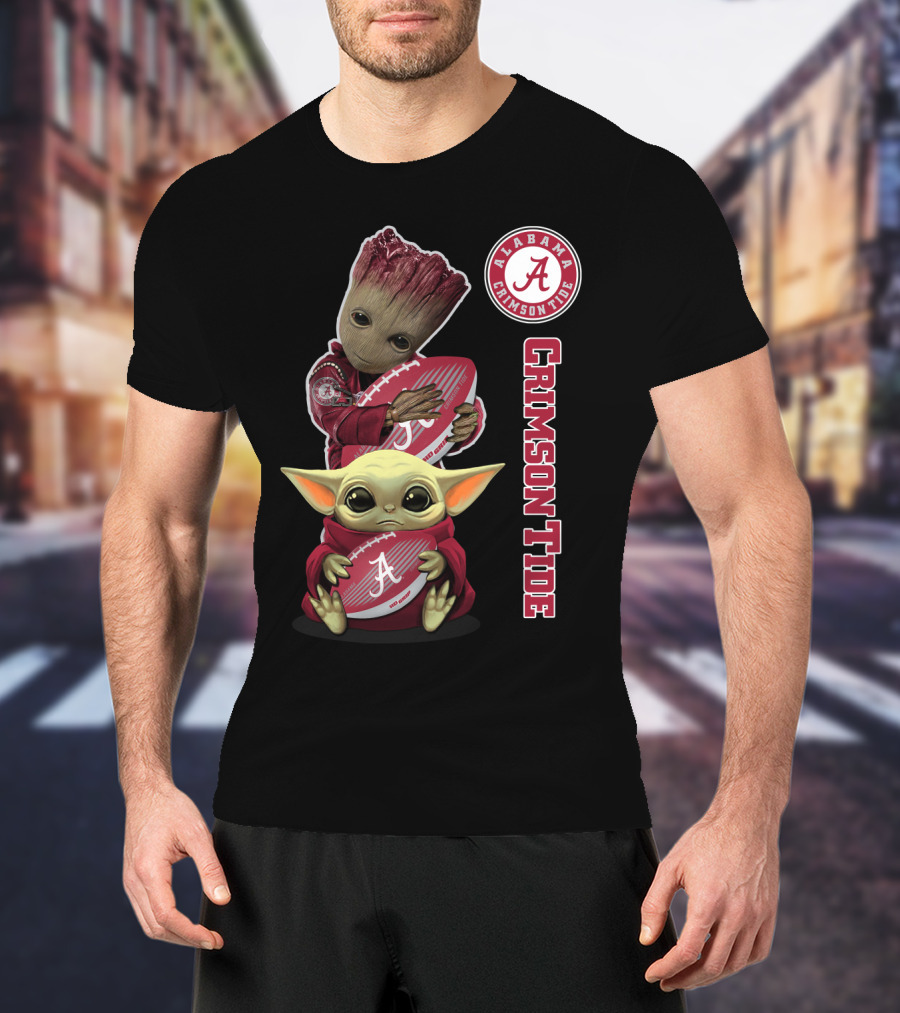 Alabama Crimson Tide Groot Baby Yoda Football T-Shirt