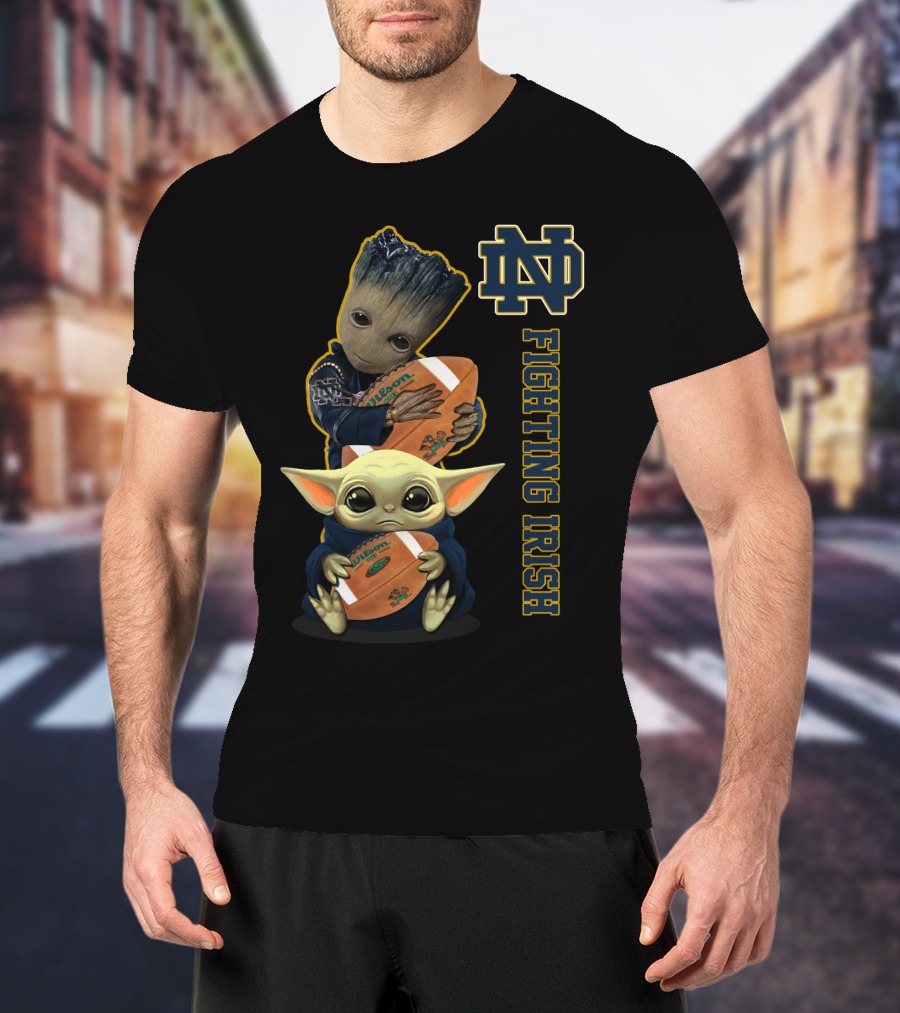 Nd Fighting Irish Groot And Baby Yoda With Football T-Shirt