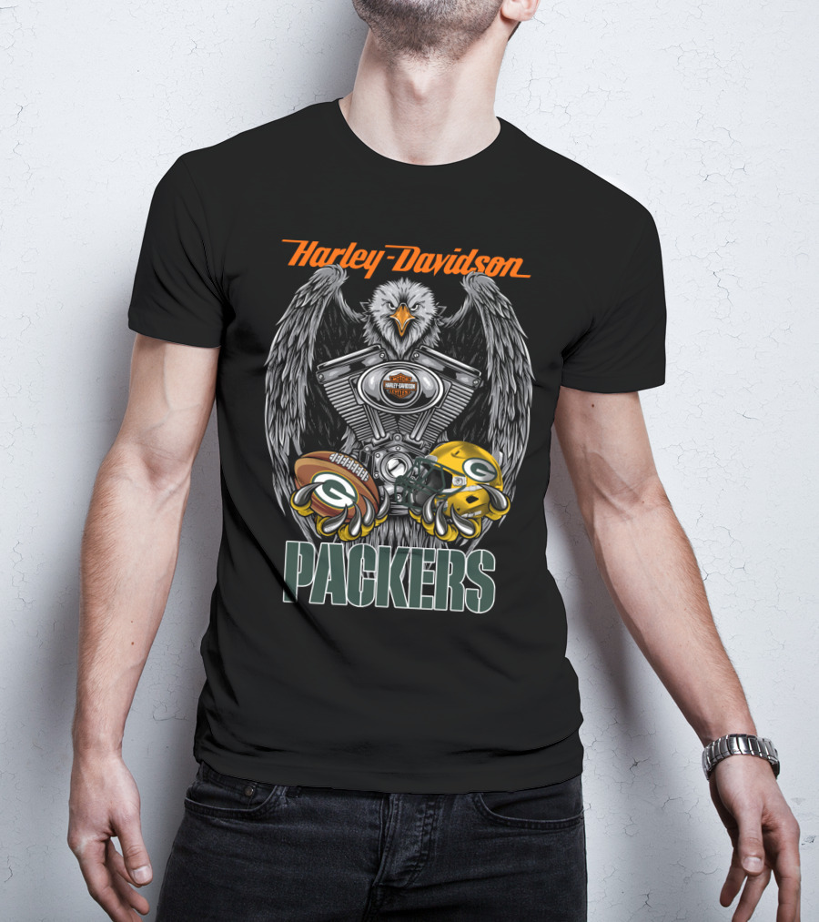 Harley Davidson Packers Nfl Gbp Eagle Motorcycle Helmet Football T-Shirt