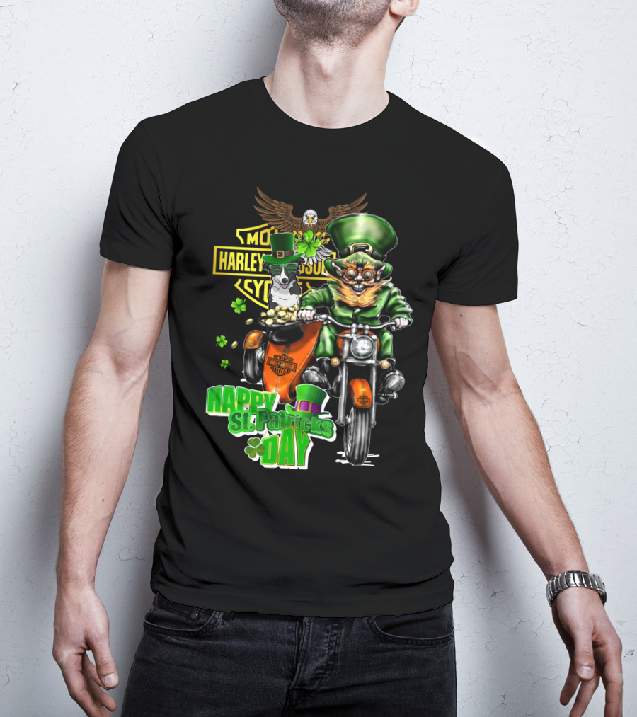 Happy St. Patrick's Day Harley Davidson Border Collie Motorcycle Riding T-Shirt