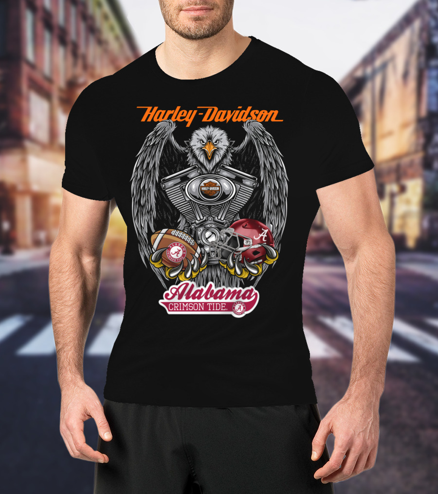 Harley Davidson Alabama Crimson Tide Ncaa Football Helmet And Eagle T-Shirt