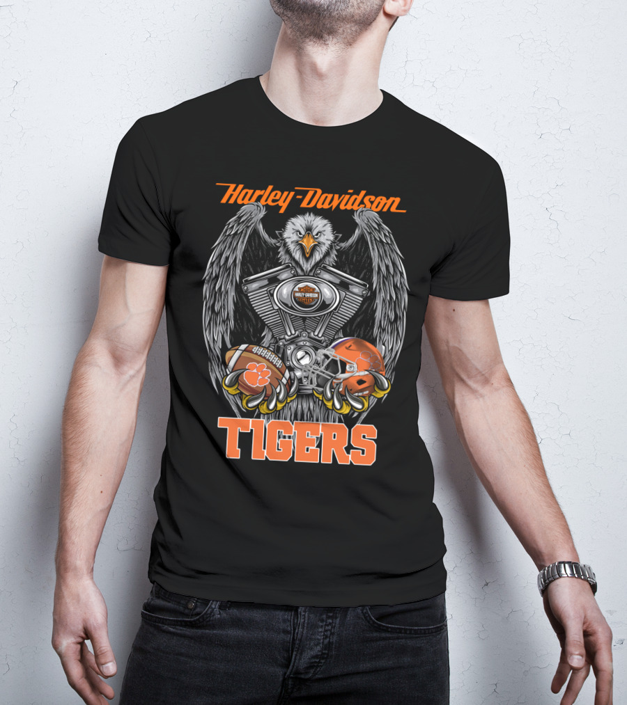 Harley Davidson Tigers Football Motorcycle Engine T-Shirt
