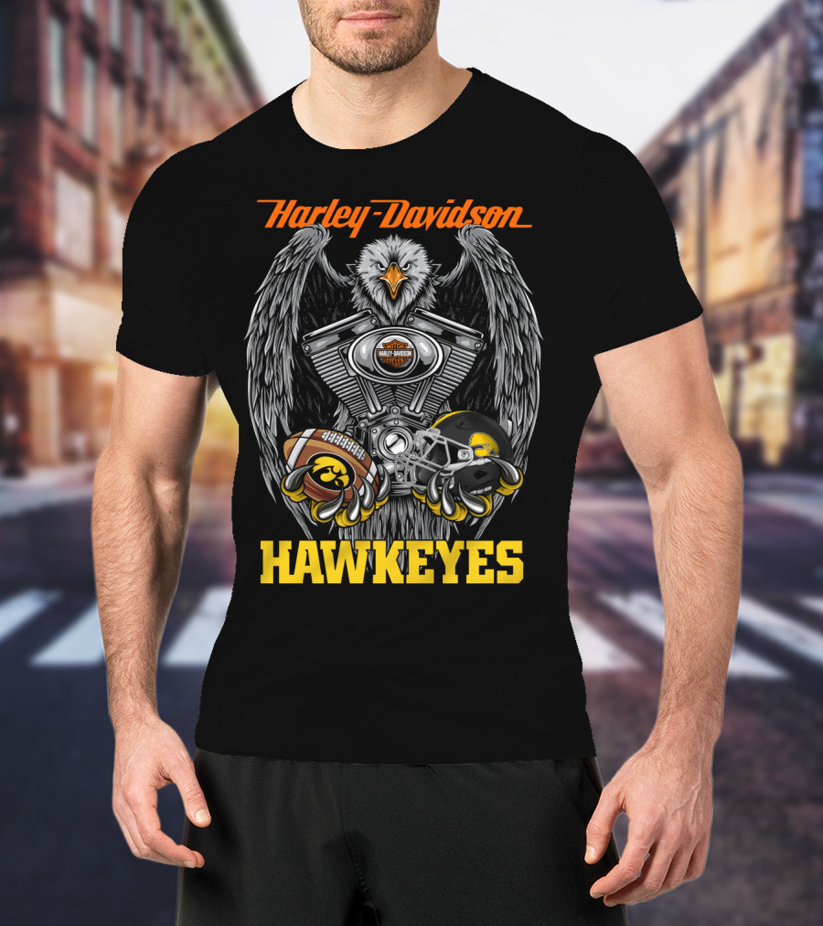 Harley Davidson Hawkeyes Eagle Engine Football Helmet T-Shirt