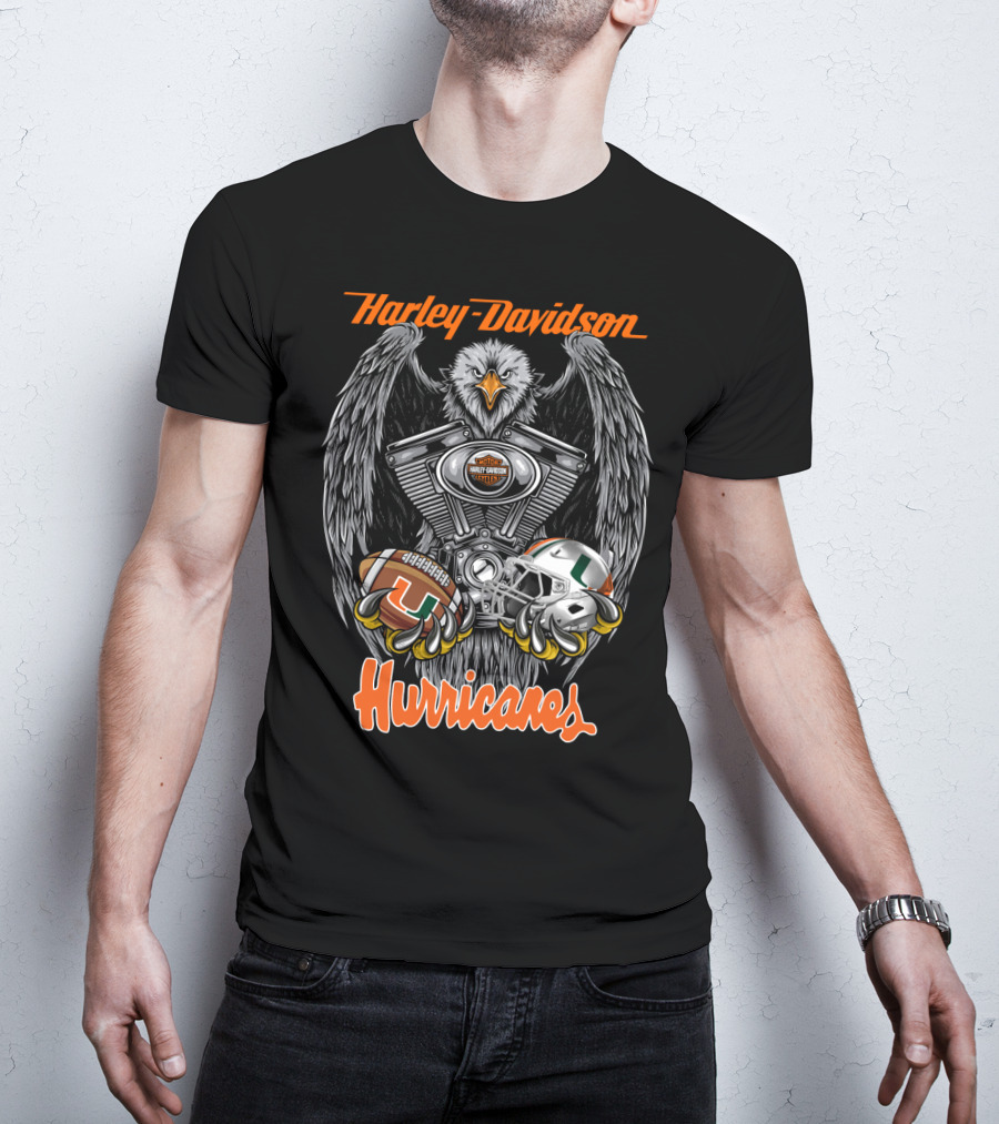 Harley Davidson Hurricanes Miami Football Helmet Engine Eagle T-Shirt