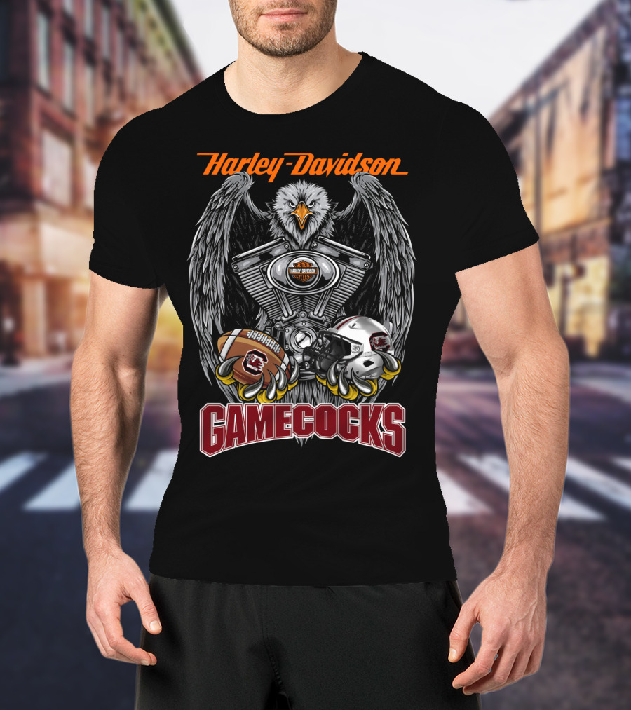 Harley Davidson Gamecocks Ncaa Scg Football Eagle Engine T-Shirt