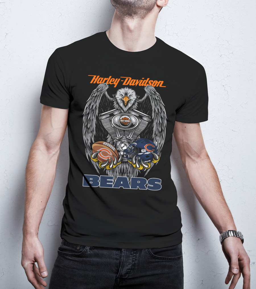 Harley Davidson Bears Football Helmet And Eagle Engine T-Shirt