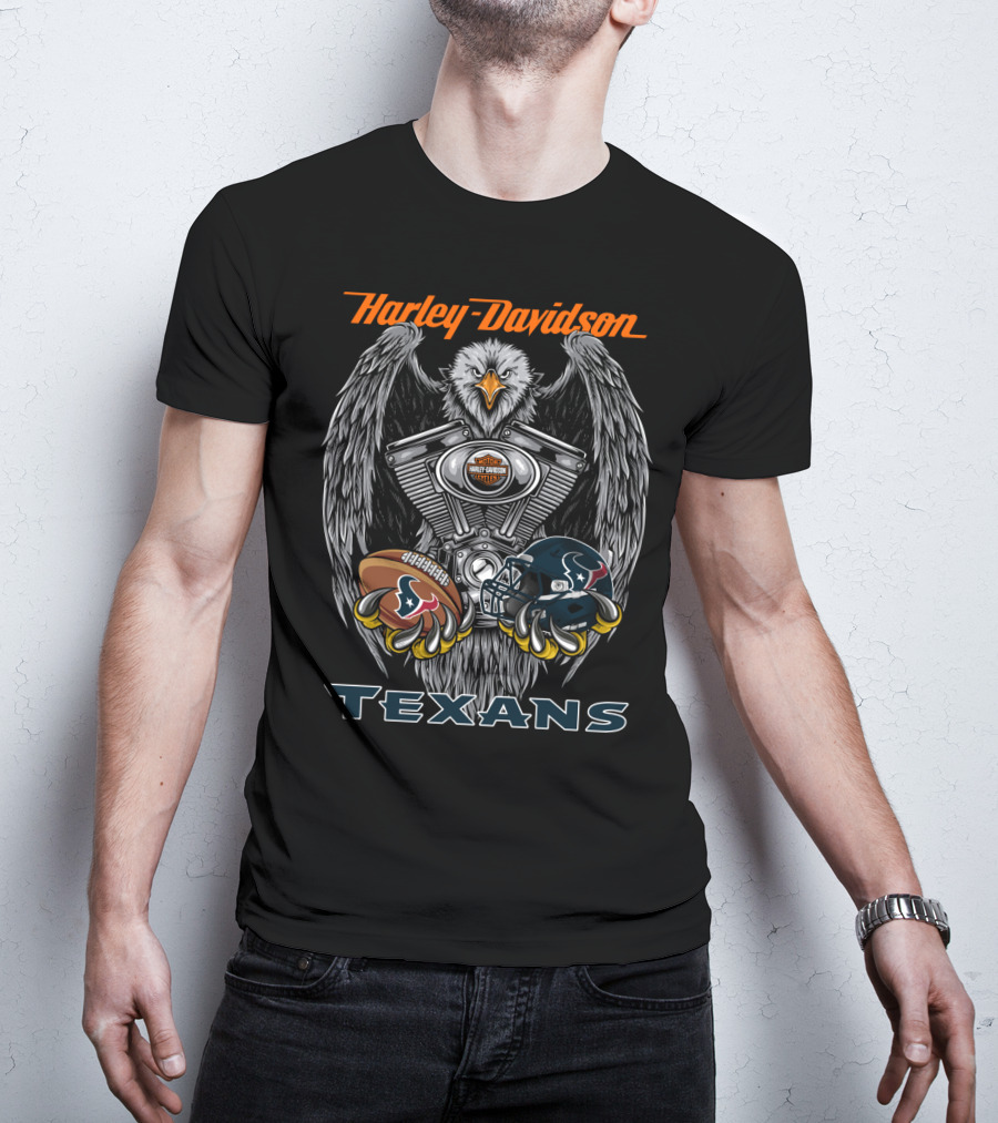 Harley Davidson Texans Football Eagle With Engine And Helmet T-Shirt