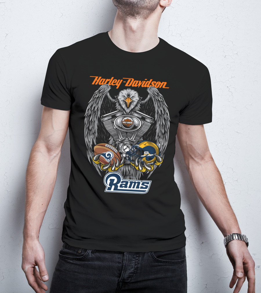 Harley Davidson Seattle Rams Nfl Lar Football Eagle Engine T-Shirt