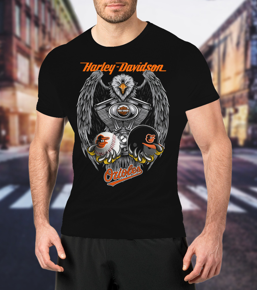 Harley Davidson Orioles Eagle Engine Baseball Helmet T-Shirt