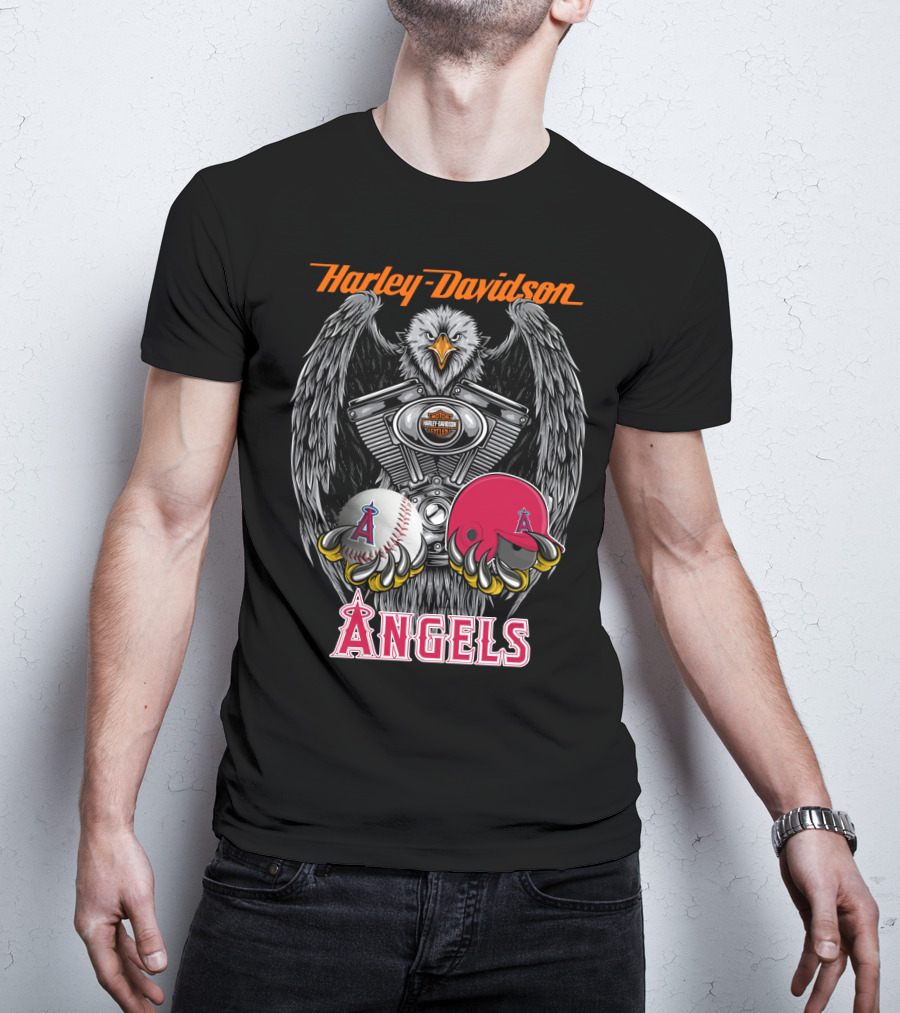 Harley Davidson Mlb Angels Eagle V-Twin Baseball Helmet T-Shirt