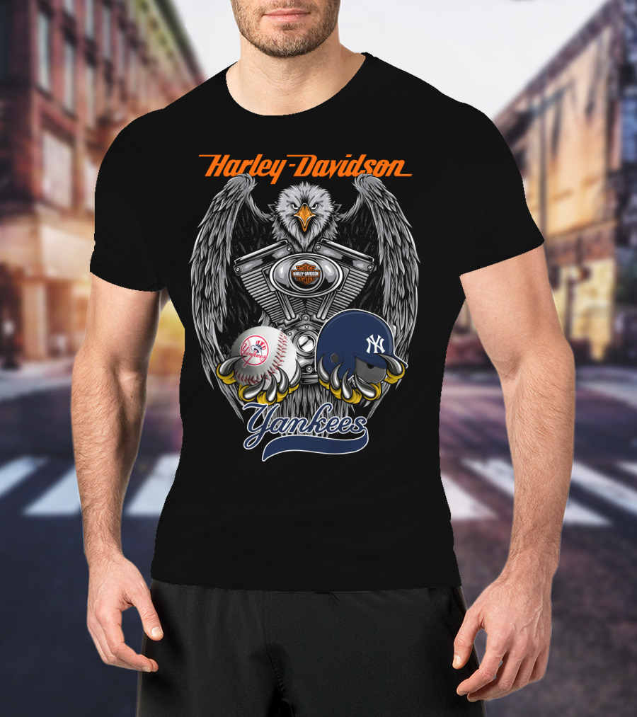 Harley Davidson Yankees Eagle Mlb Nyy Baseball Helmet And Ball T-Shirt