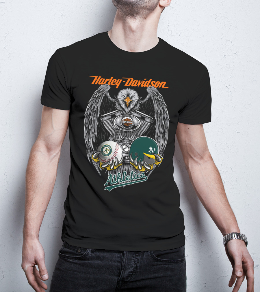 Harley Davidson Seattle Oakland Athletics A's Baseball Logo Eagle Engine T-Shirt