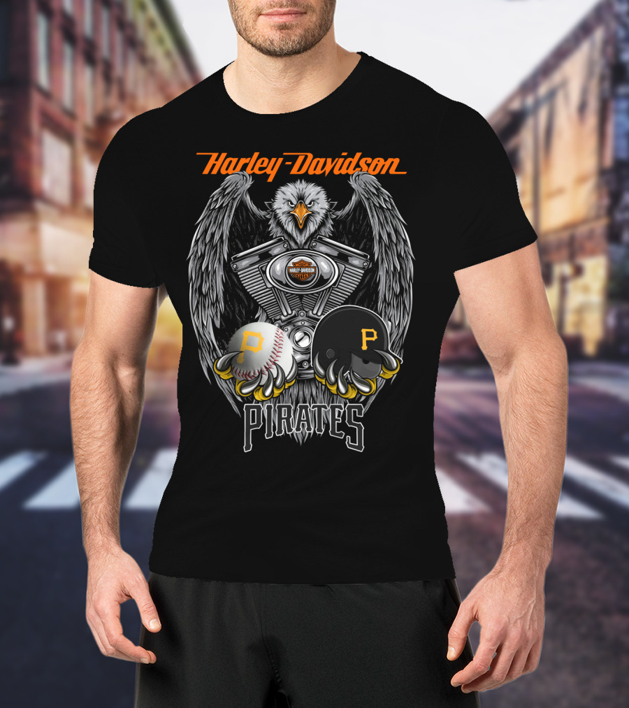 Harley Davidson Pirates Engine Eagle Pittsburgh Baseball Helmet T-Shirt