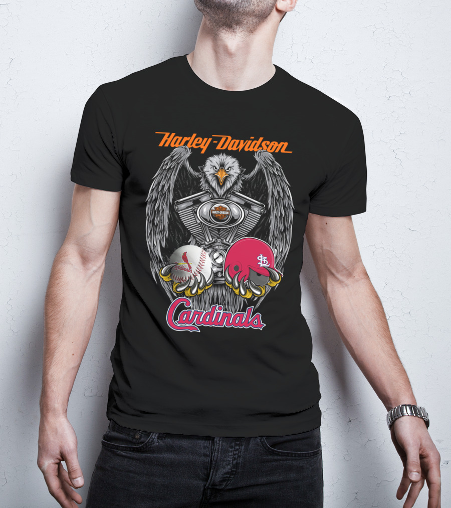Harley Davidson St. Louis Cardinals Eagle Engine Baseball Helmet T-Shirt