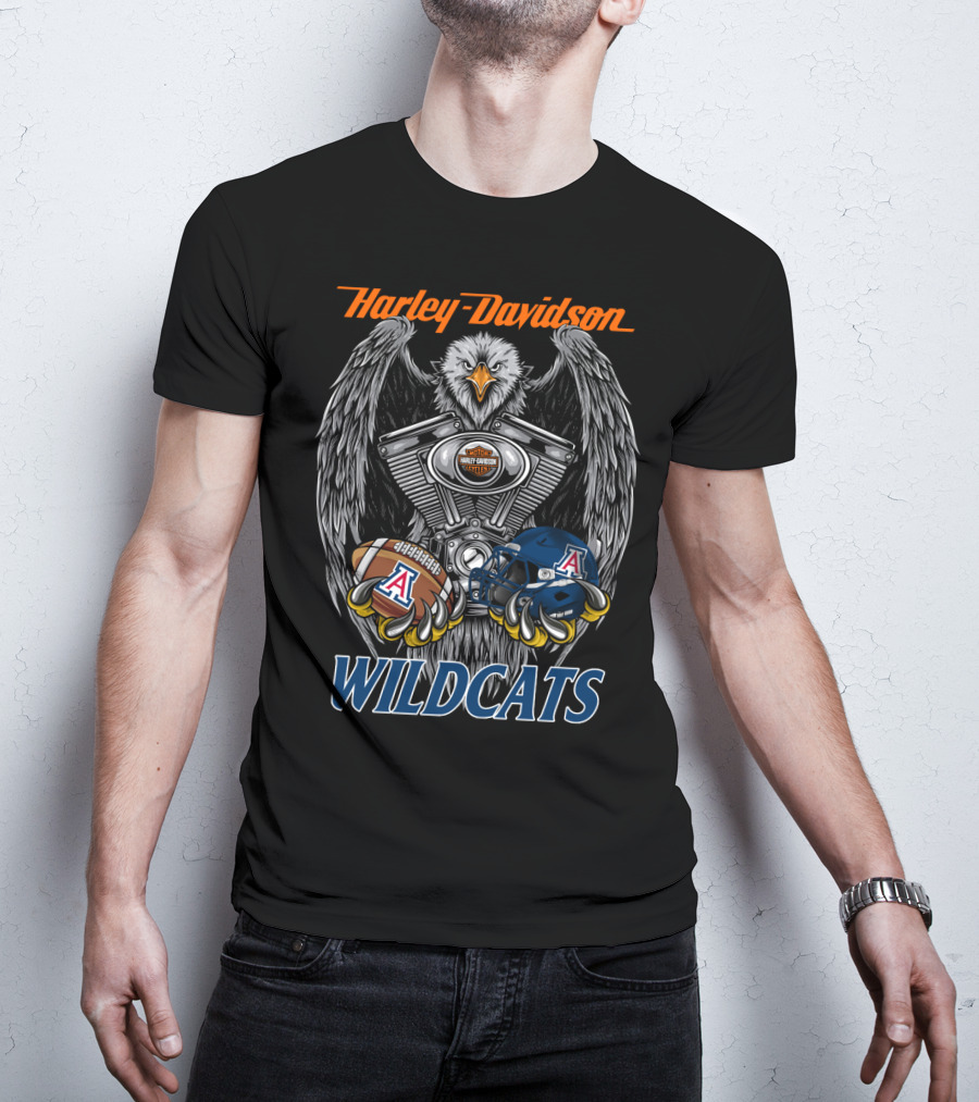 Harley Davidson Wildcats Ncaa Arizona Football Helmet And Engine Eagle T-Shirt