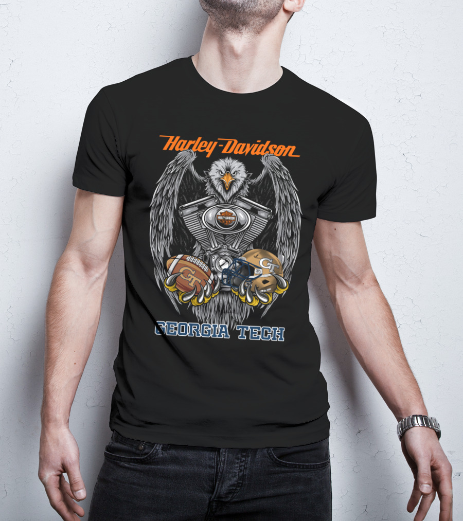 Harley Davidson Georgia Tech Gt Motorcycle Engine Eagle Helmet Football T-Shirt