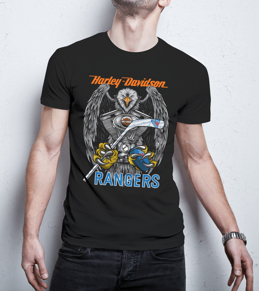 Harley Davidson Engine Eagle Rangers Hockey Stick T-Shirt