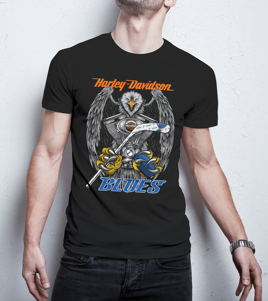 Harley Davidson Blues Hockey Eagle Nhl Motorcycles T-Shirt