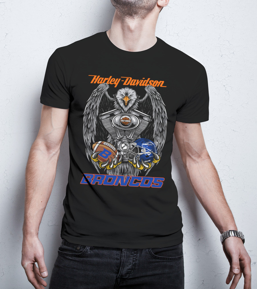 Harley Davidson Broncos Eagle Football Helmet Engine T-Shirt