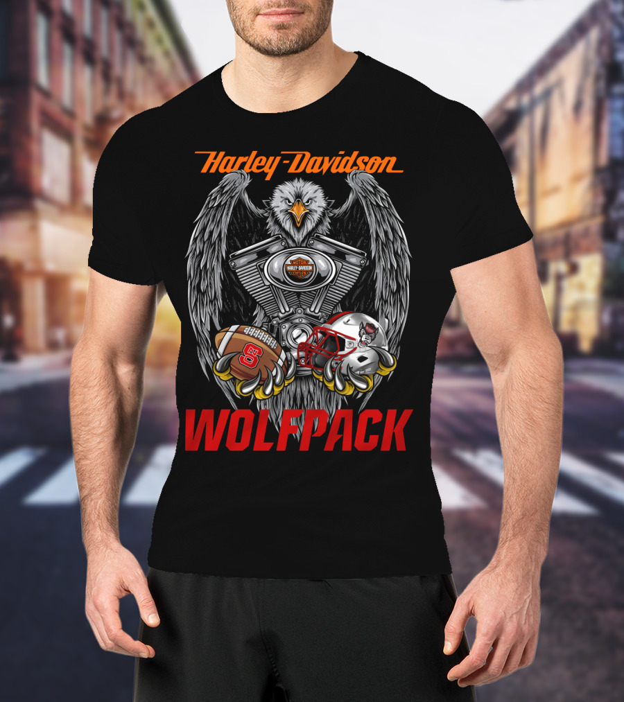 Harley Davidson Wolfpack Nc State Wolfpack Football Helmet Eagle Engine T-Shirt