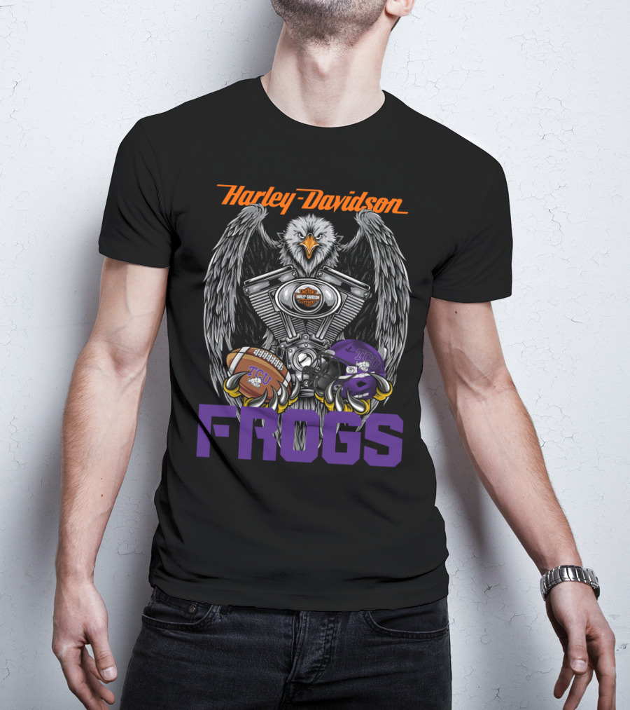 Harley Davidson Tcu Frogs Ncaa Football Helmet And Eagle T-Shirt