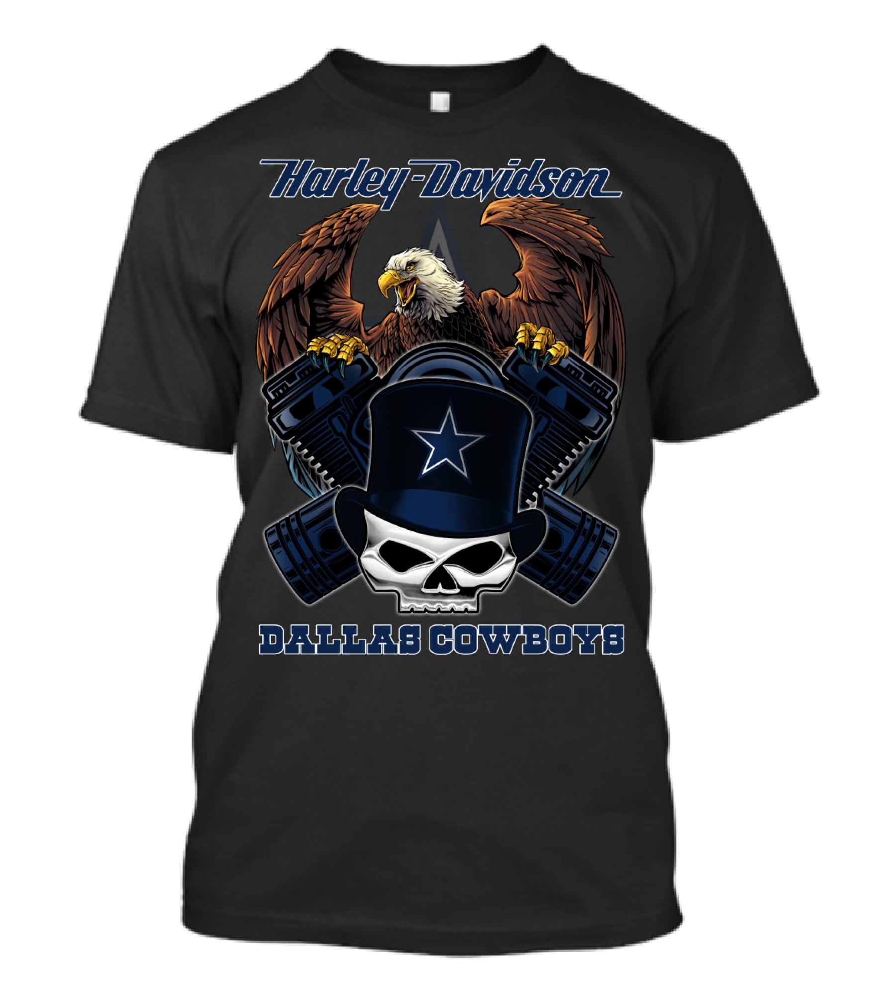 Harley Davidson Dallas Cowboys Eagle Skull Star T-Shirt