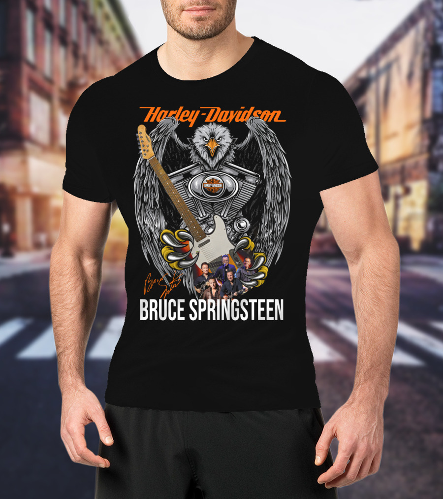Harley Davidson Eagle Motor Bruce Springsteen Signature Guitar T-Shirt