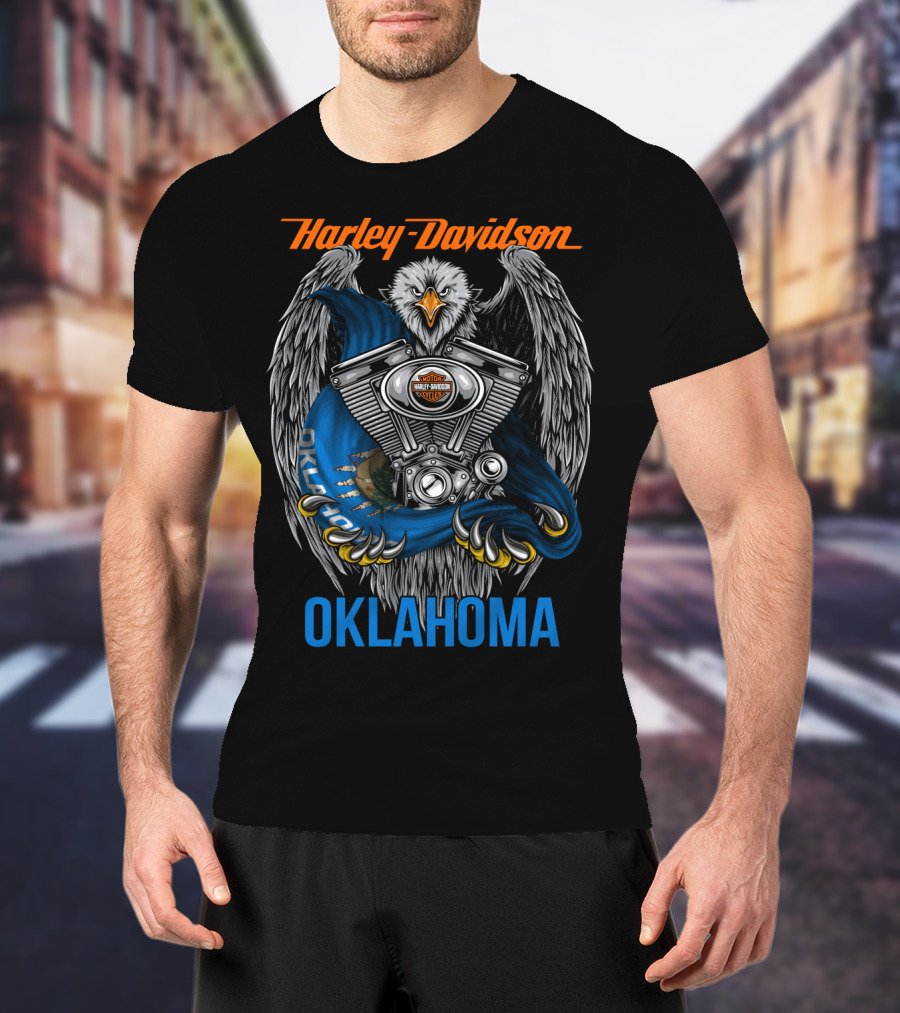 Harley Davidson Oklahoma Eagle And Engine T-Shirt