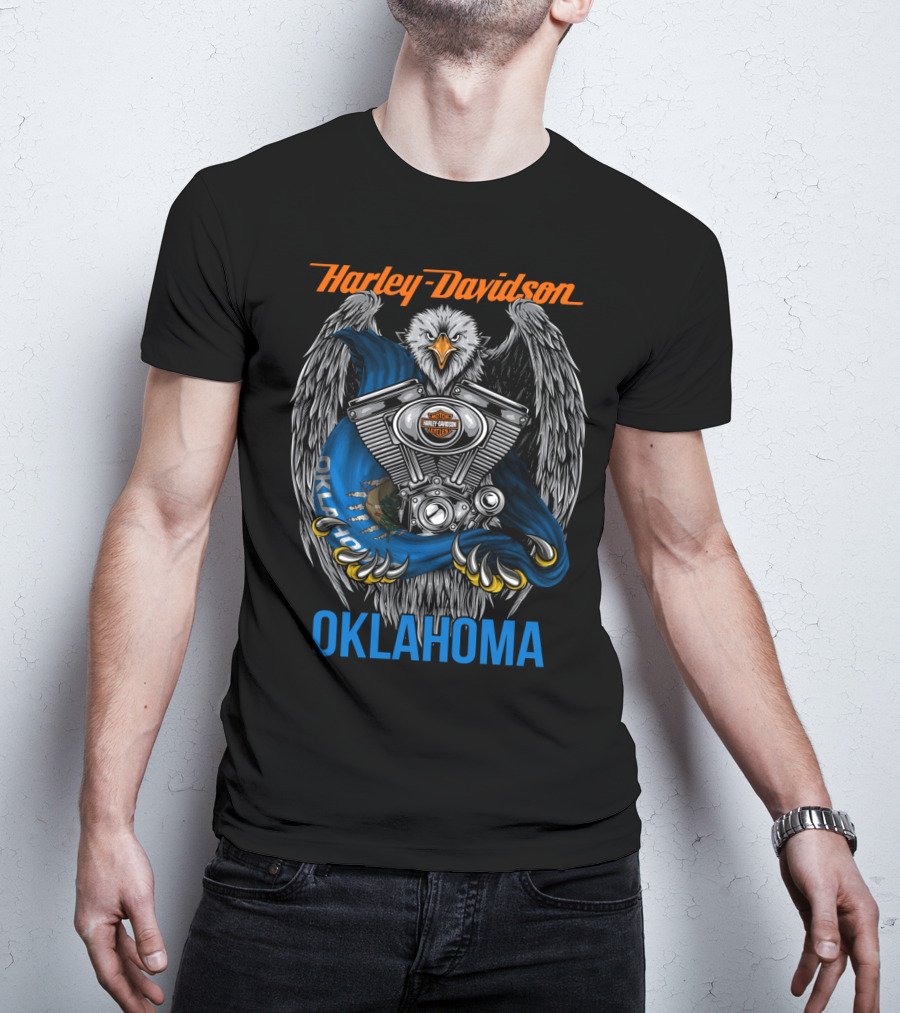 Harley Davidson Oklahoma Eagle And Engine T-Shirt