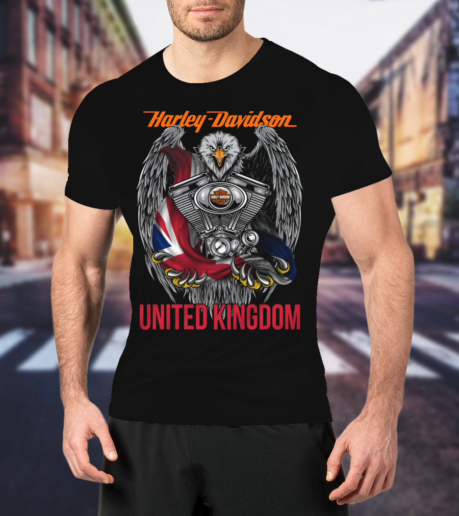 Harley Davidson United Kingdom Eagle Engine Flag T-Shirt