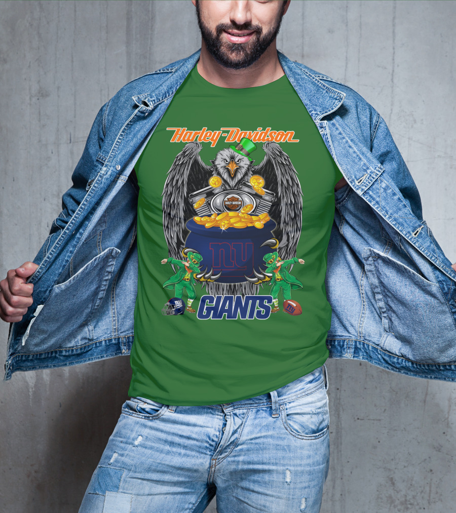 Harley Davidson Eagles And Leprechauns New York Giants Nfl Football T-Shirt