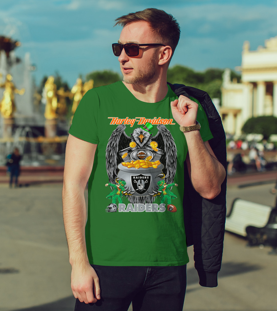Harley Davidson Raiders Nfl Oakland Raiders Eagle Pot Of Gold T-Shirt