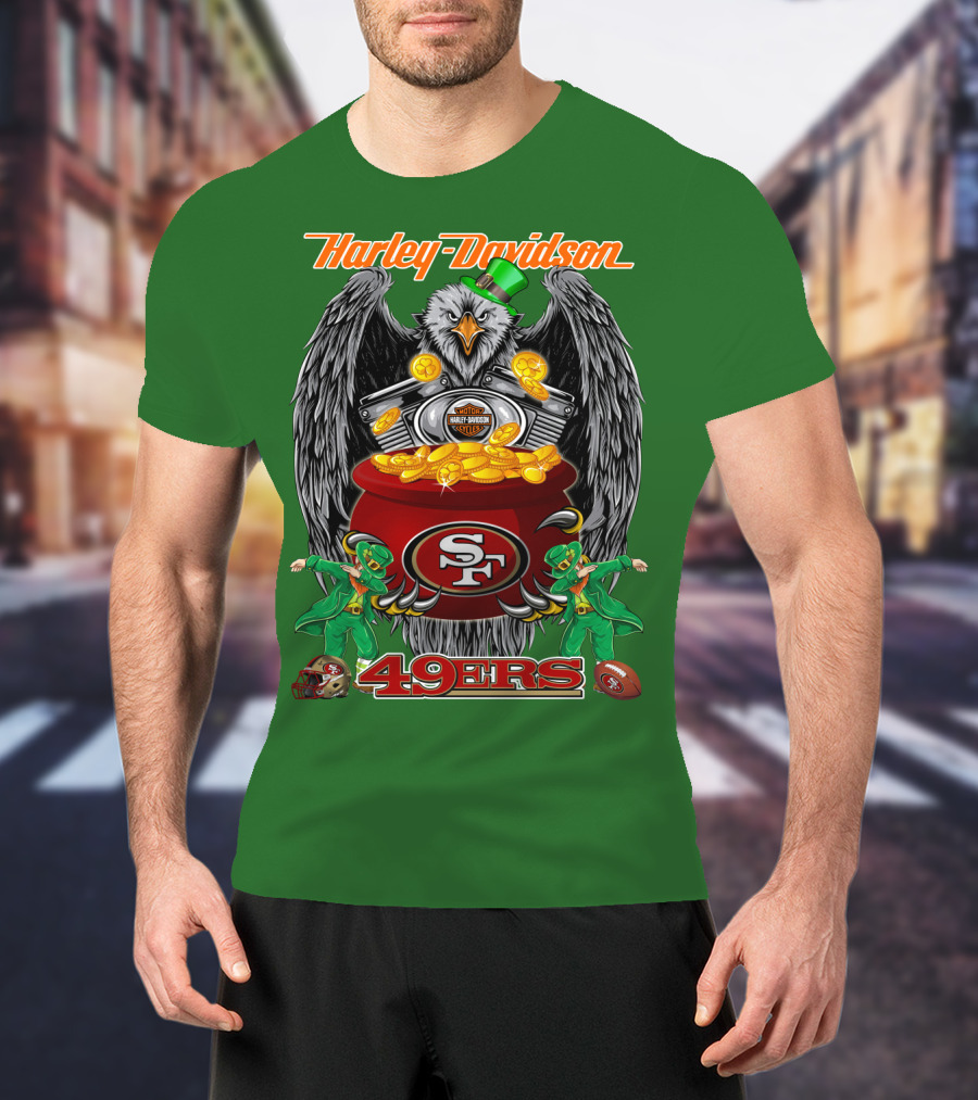 Harley Davidson San Francisco 49ers Nfl 49ers Leprechaun Pot Of Gold T-Shirt