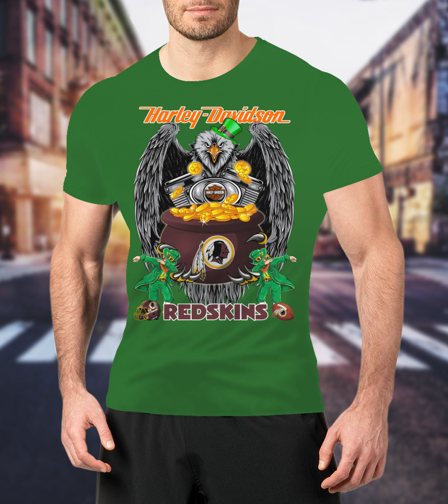 Harley Davidson Redskins Nfl Washington Redskins 46 Eagle Pot Of Gold Leprechauns T-Shirt