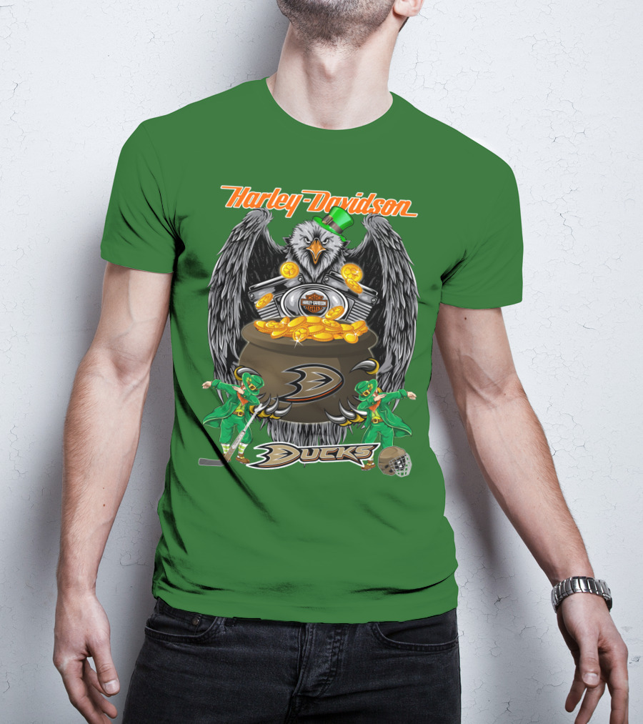 Harley Davidson Anaheim Ducks Nhl Eagles And Leprechauns T-Shirt