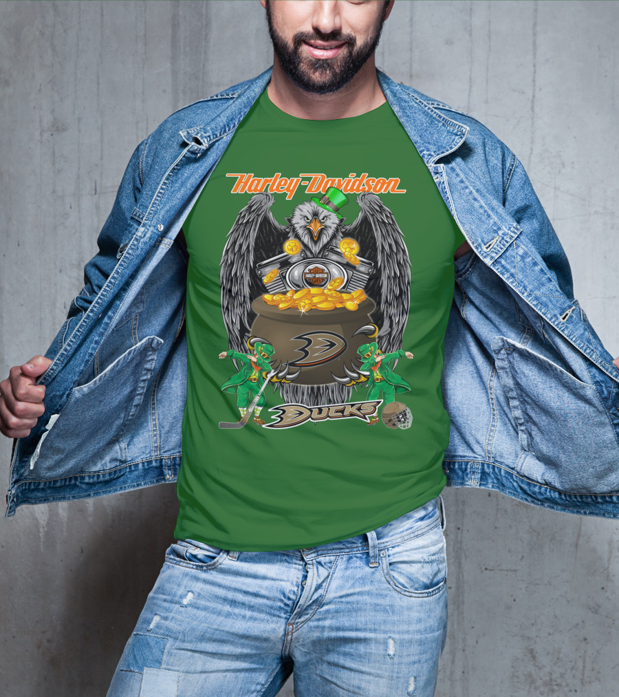 Harley Davidson Anaheim Ducks Nhl Eagles And Leprechauns T-Shirt