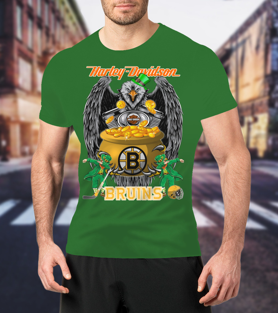 Harley Davidson Bruins St. Patrick's Day Coin Pot Hockey T-Shirt