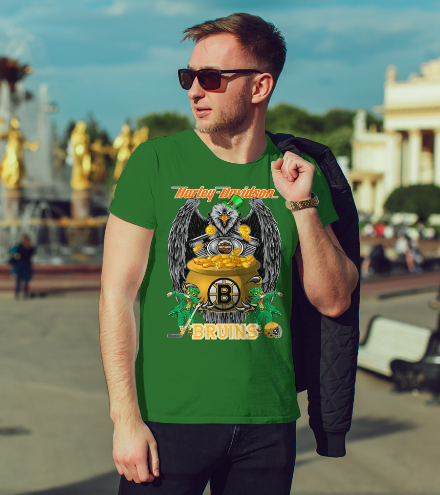 Harley Davidson Bruins St. Patrick's Day Coin Pot Hockey T-Shirt