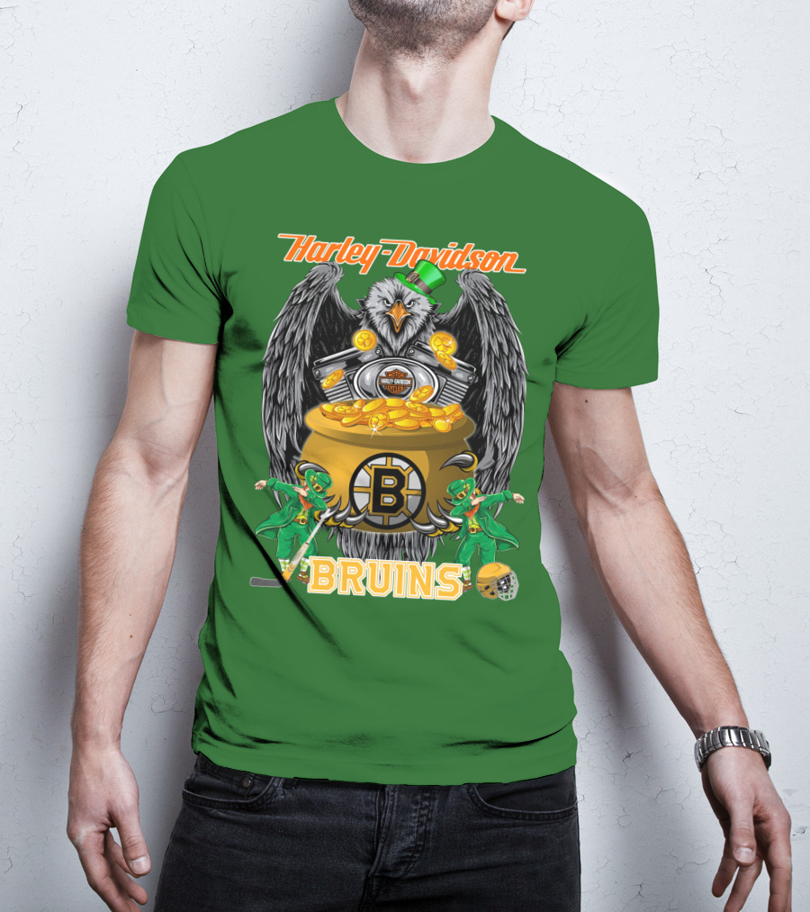 Harley Davidson Bruins St. Patrick's Day Coin Pot Hockey T-Shirt