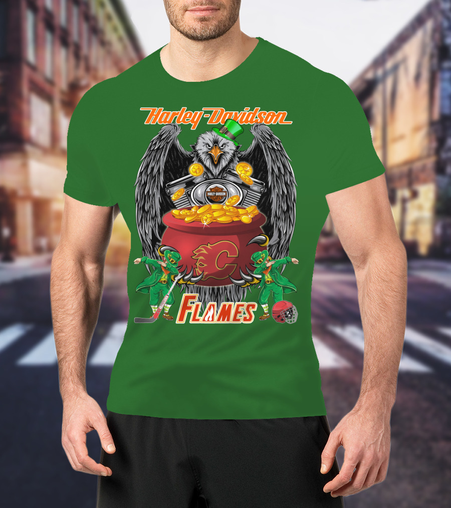 Harley Davidson Nhl Calgary Flames Eagle Pot Of Gold T-Shirt