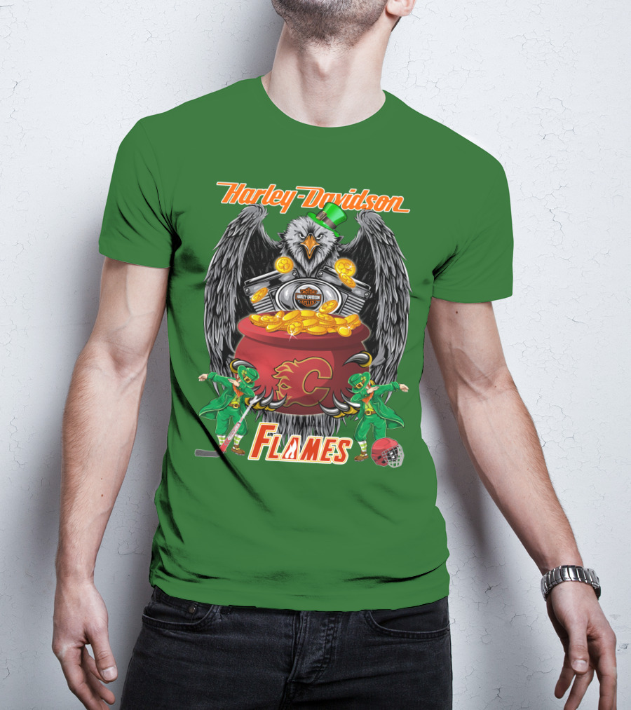 Harley Davidson Nhl Calgary Flames Eagle Pot Of Gold T-Shirt