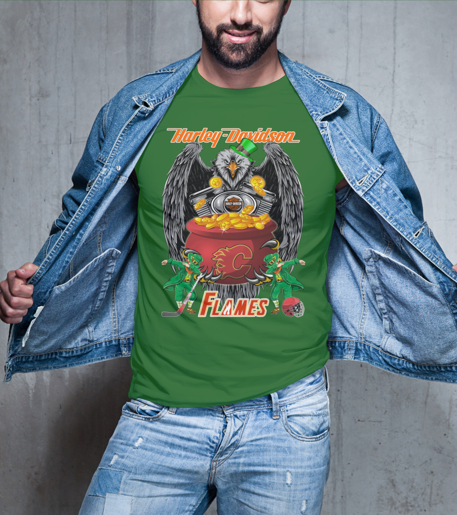 Harley Davidson Nhl Calgary Flames Eagle Pot Of Gold T-Shirt