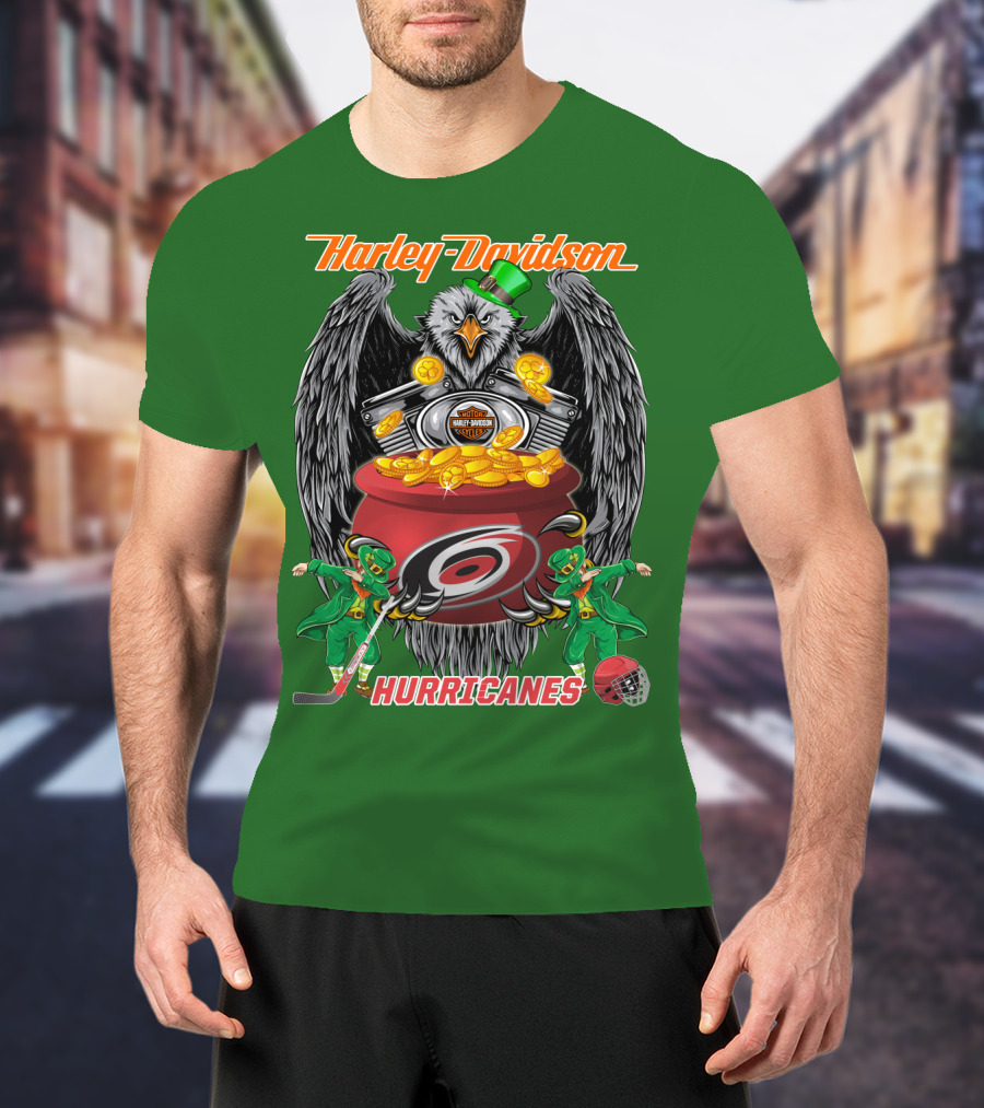 Harley Davidson Hurricanes Nhl Carolina Hockey Luck St. Patrick's Day Eagle T-Shirt