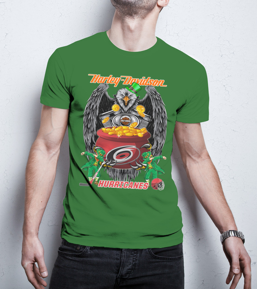 Harley Davidson Hurricanes Nhl Carolina Hockey Luck St. Patrick's Day Eagle T-Shirt